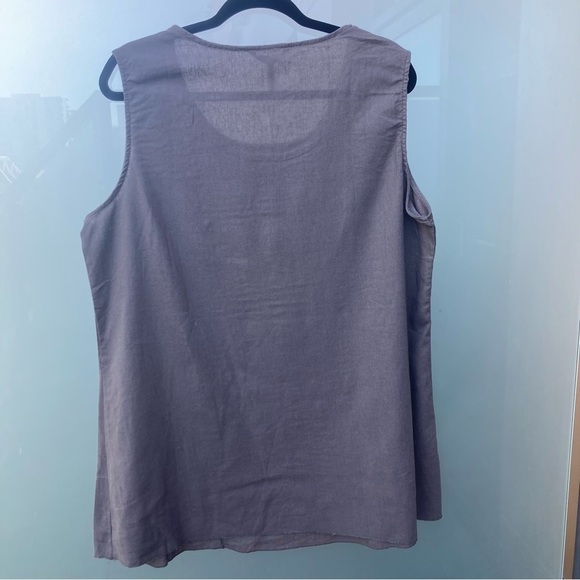 DKR Sz 1X Linen Blend Raw Seams Scoop Neck Long  Line Sleeveless Top Blouse NEW - Picture 6 of 7